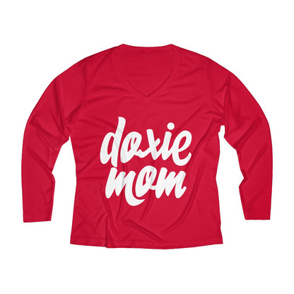Doxie Mom Women's Long Sleeve Performance V-neck Tee for Dachshund Lovers - Happy Tails