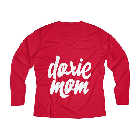 Doxie Mom Women's Long Sleeve Performance V-neck Tee for Dachshund Lovers - Happy Tails