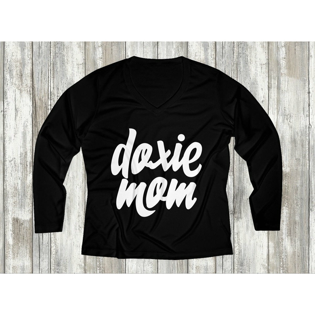 Doxie Mom Women's Long Sleeve Performance V-neck Tee for Dachshund Lovers - Happy Tails