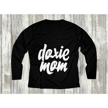 Doxie Mom Women's Long Sleeve Performance V-neck Tee for Dachshund Lovers - Happy Tails